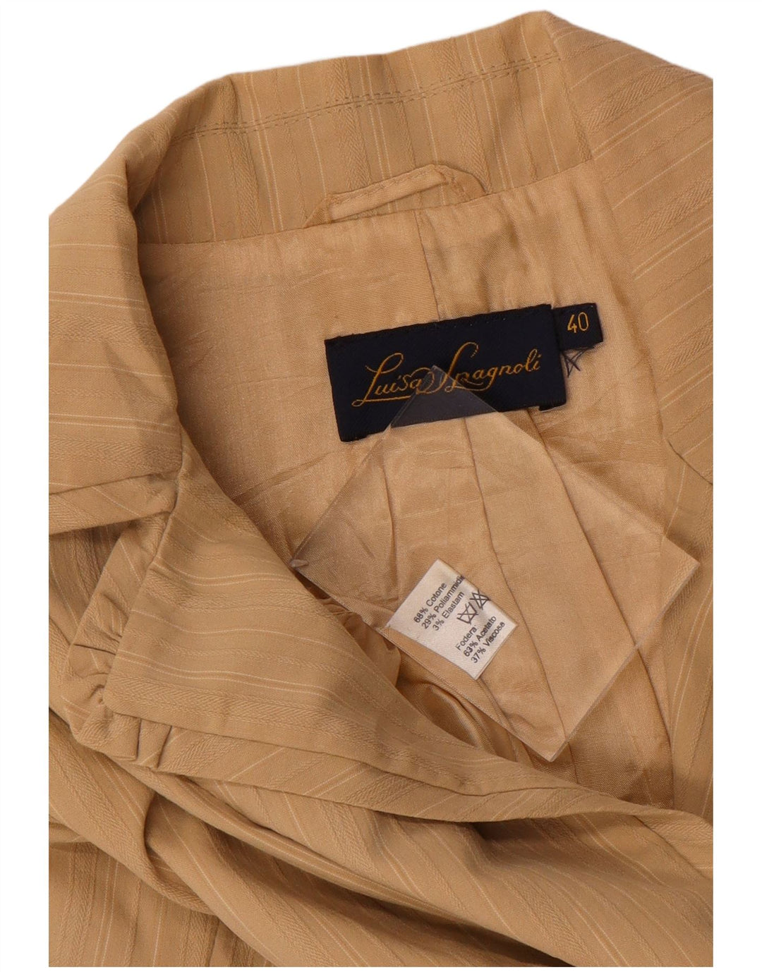 LUISA SPAGNOLI Jaqueta blazer feminina aberta IT 40 pequena risca de giz bege