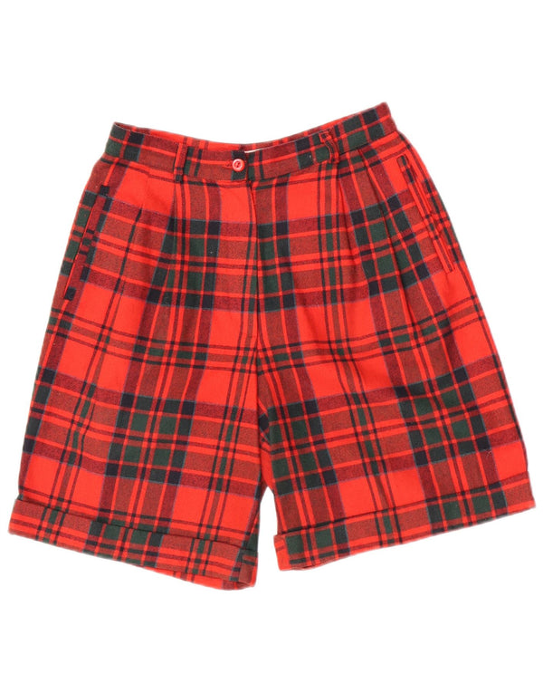 Shorts casuais femininos vintage de cintura alta com cintura alta IT 44 médio W26 xadrez vermelho