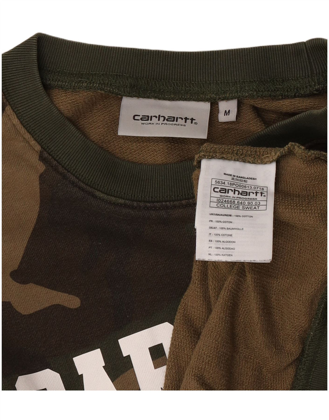 Carhartt moletom gráfico masculino jumper médio cáqui algodão camuflado