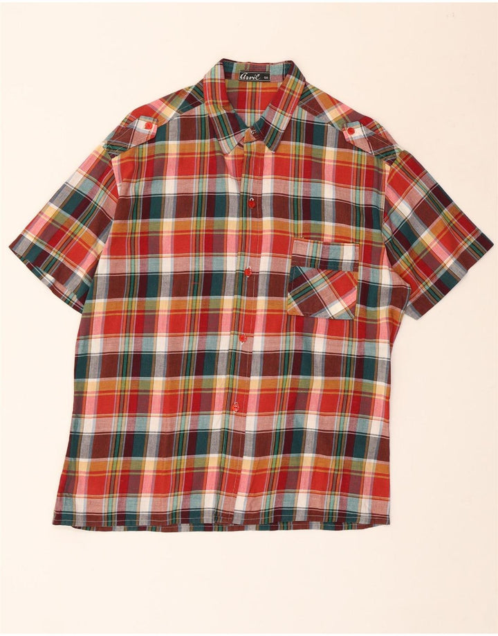 Camisa militar masculina VINTAGE de manga curta IT 50 xadrez multicolorida média