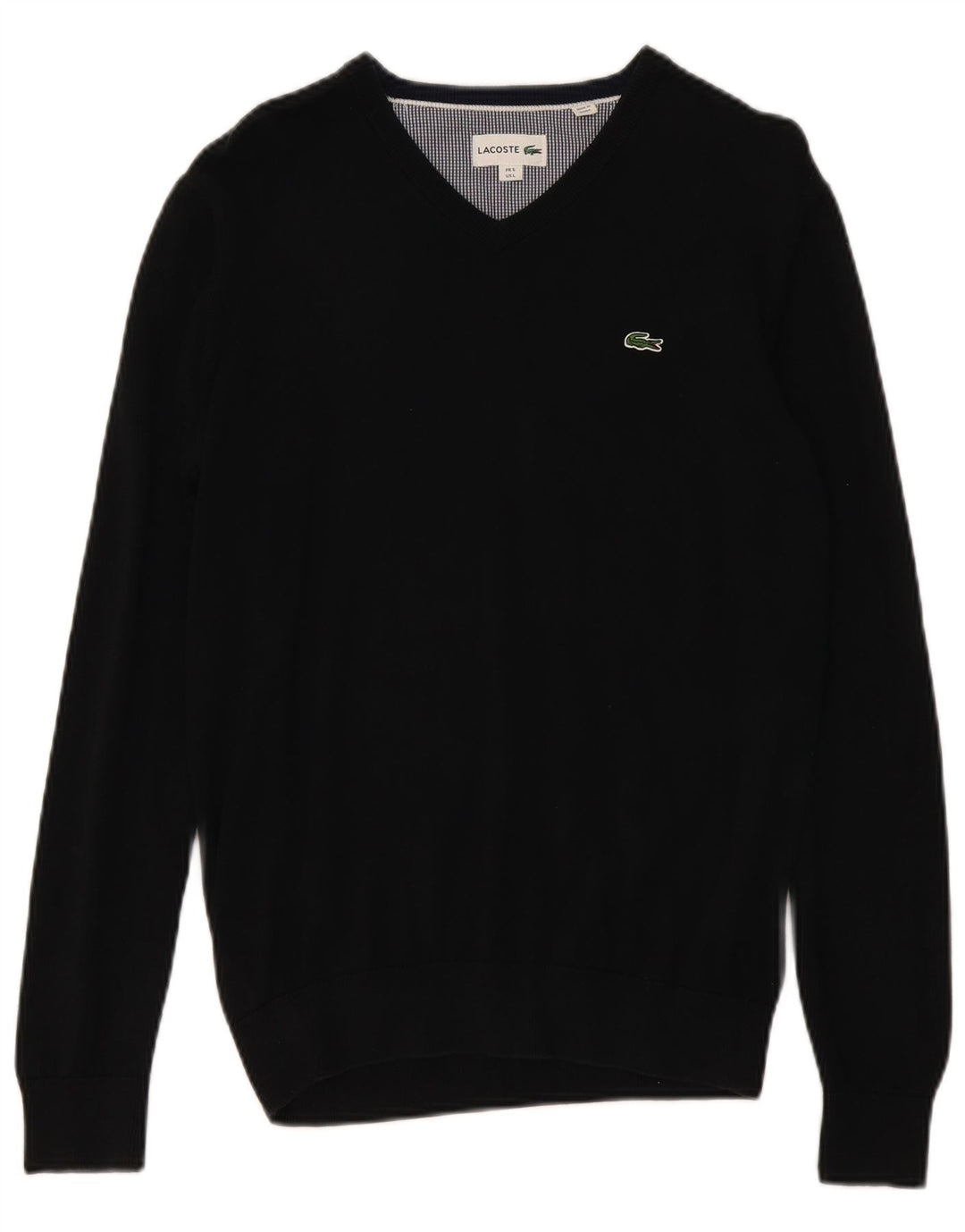 Suéter masculino Lacoste com decote em V tamanho 5 grande algodão preto