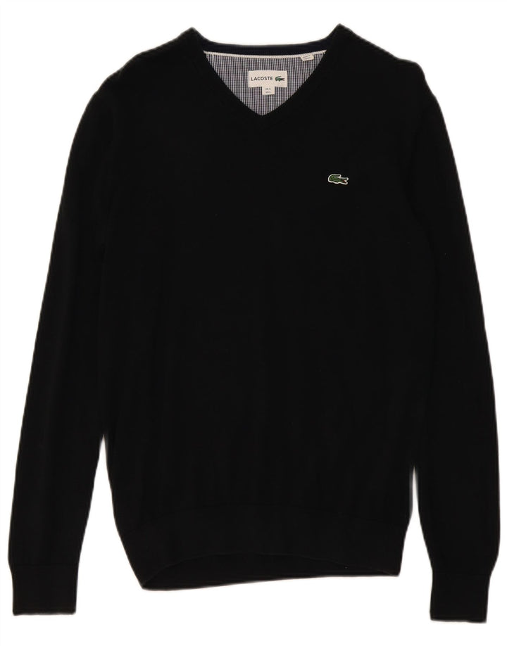 Suéter masculino Lacoste com decote em V tamanho 5 grande algodão preto