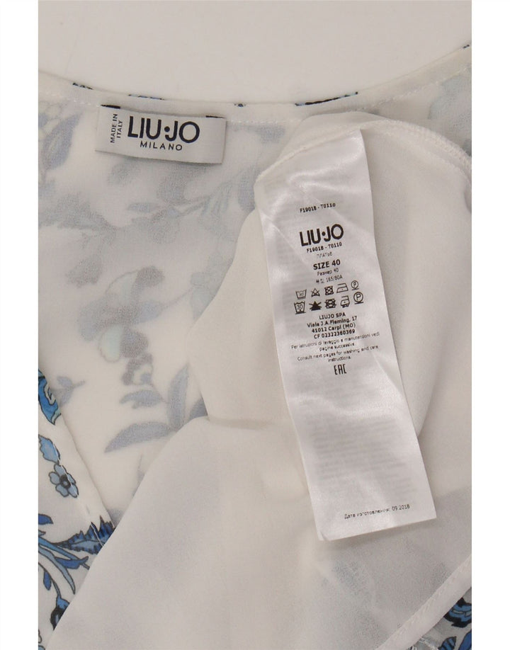 LIU JO Vestido maxi feminino com babados sem mangas IT 40 pequeno floral branco