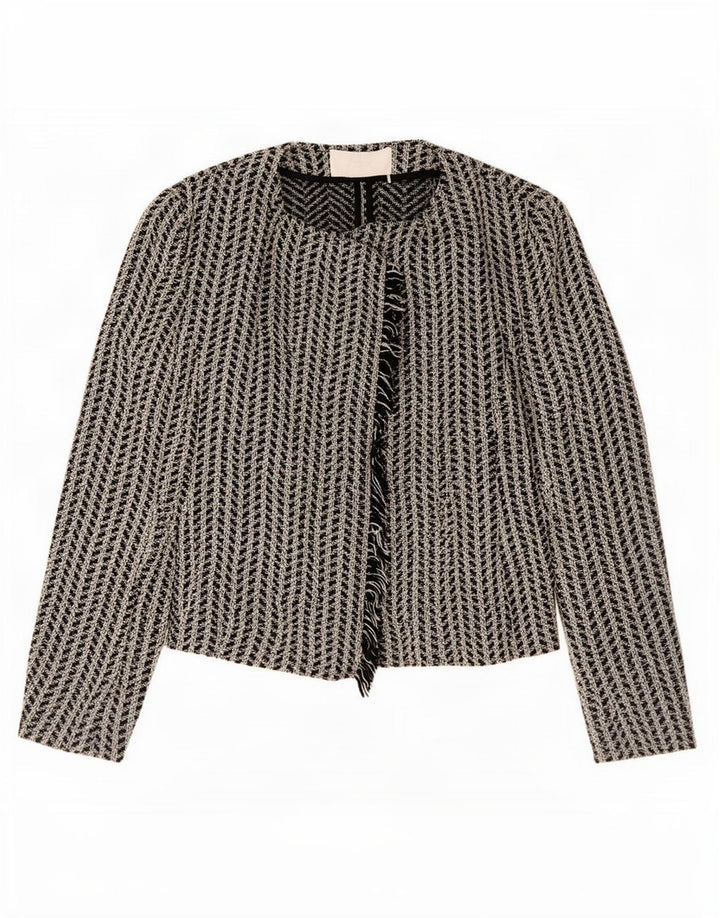 Hugo Boss Womens Oversized Open Blazer Jacket Reino Unido 10 Pequeno Preto Geométrico