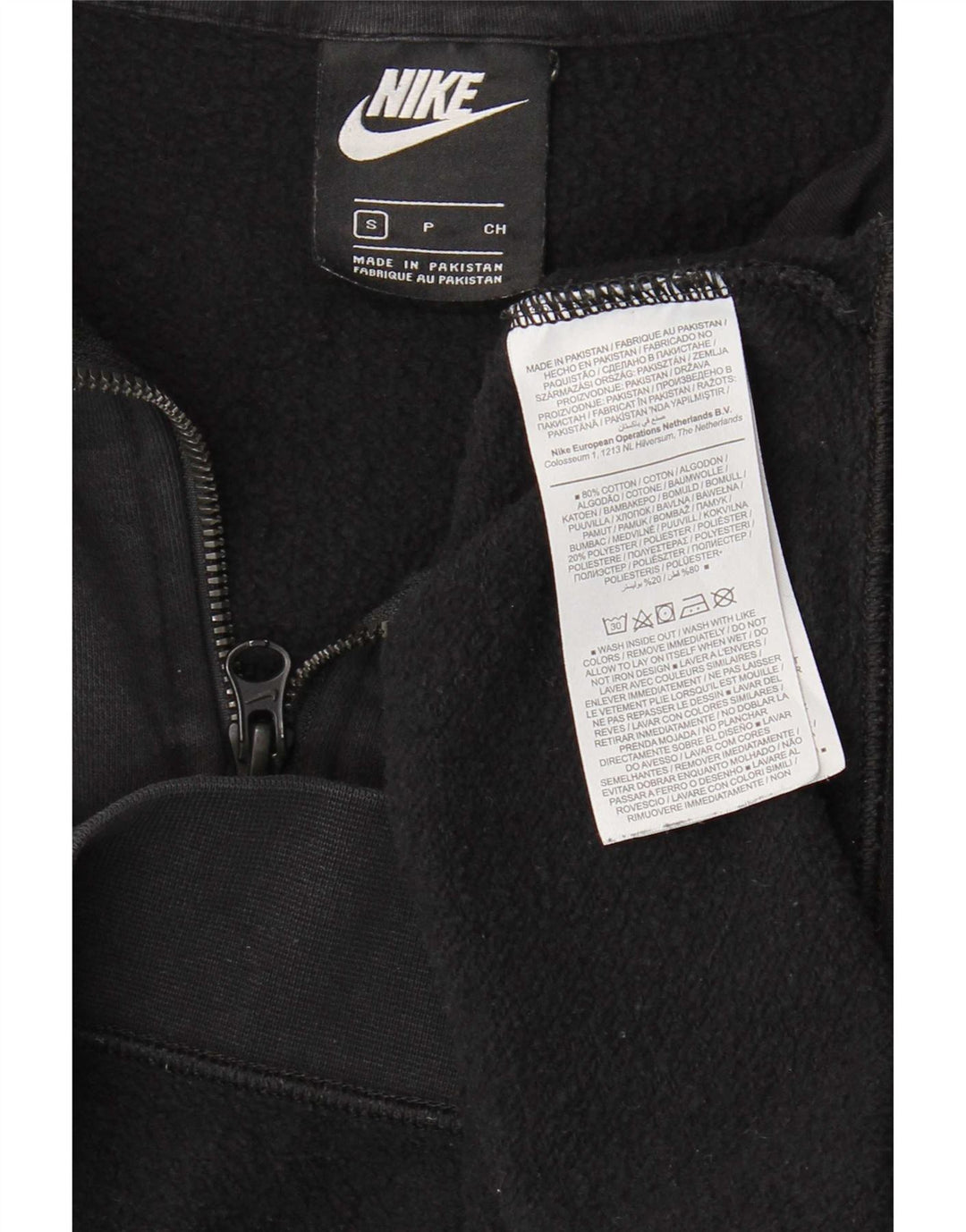 Moletom feminino Nike com zíper e gola alta, suéter UK 10 pequeno algodão preto