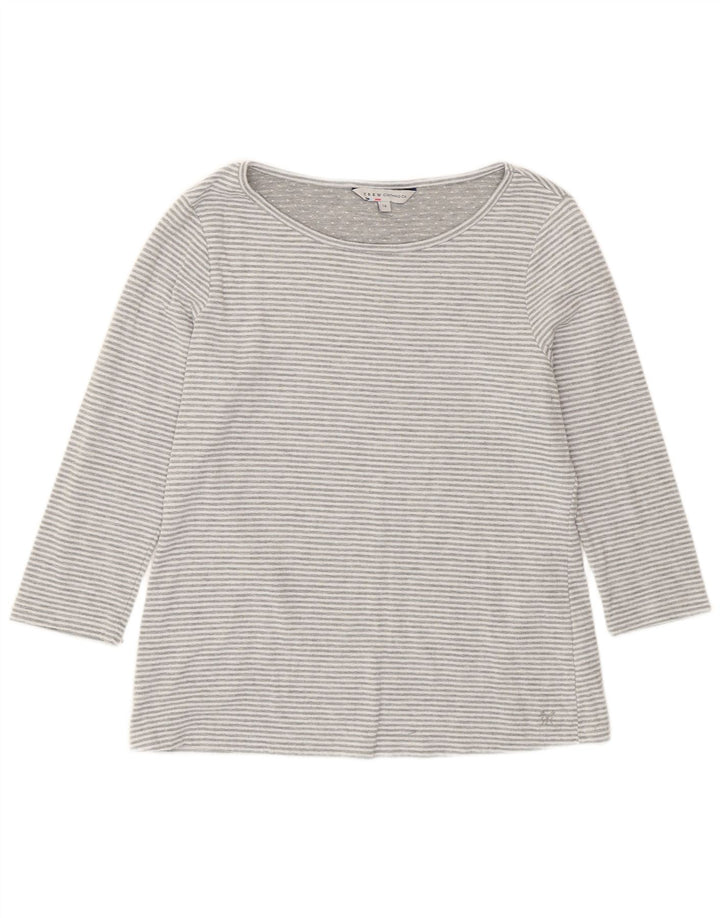 Camiseta feminina Crew Clothing manga 3/4 UK 16 poliéster listrado cinza grande