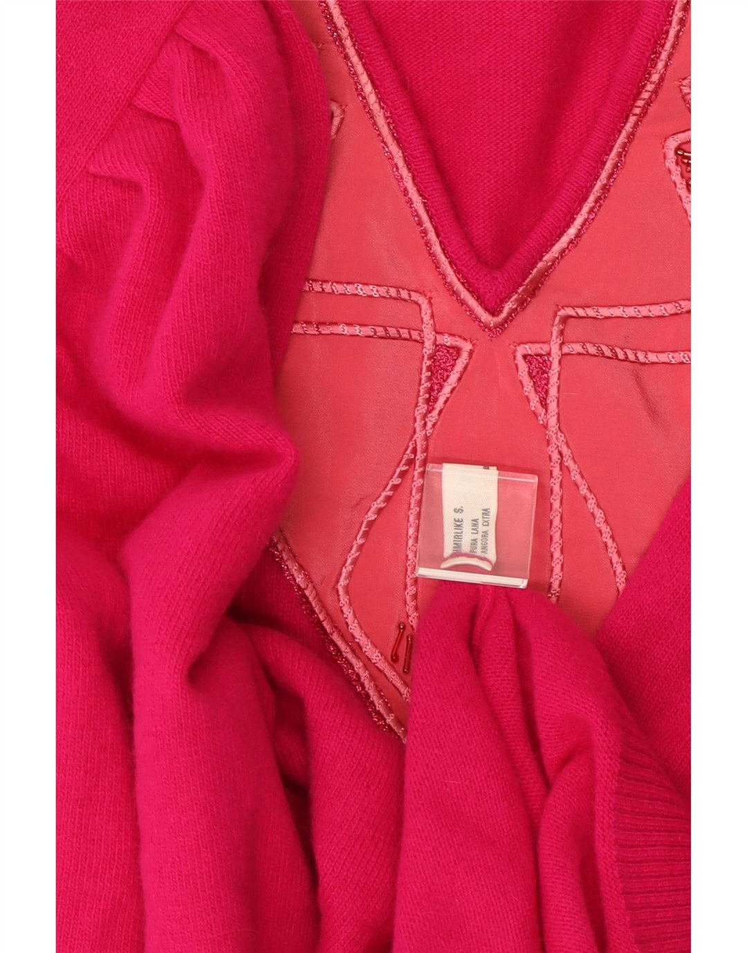 Suéter feminino VINTAGE com decote em V IT 50 XL lã rosa