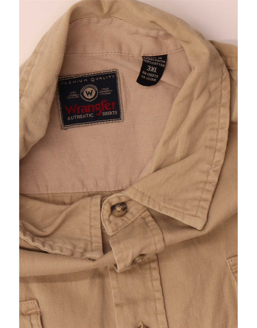 Camisa masculina Wrangler 3XL algodão bege