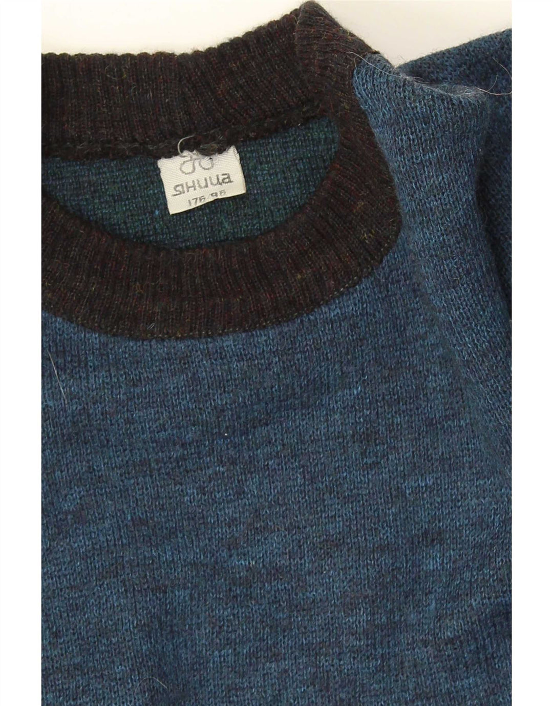 Suéter vintage masculino com gola redonda, médio azul Fair Isle