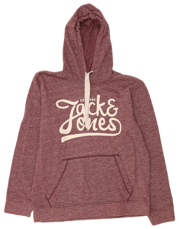 Jumper com capuz gráfico masculino Jack & Jones XL cor de vinho manchado de poliéster