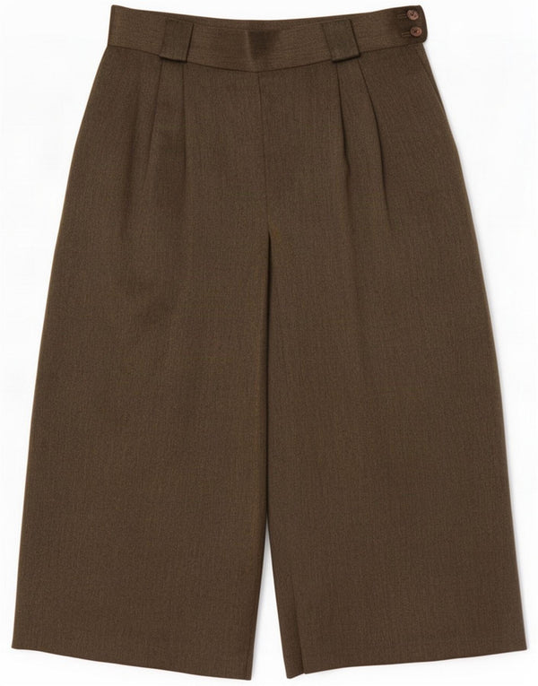 Calças Capri femininas vintage de perna larga Reino Unido 16 Grande W31 L20 Poliéster cáqui