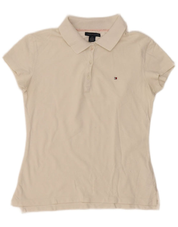 Camisa polo feminina Tommy Hilfiger Reino Unido 10 pequeno algodão branco