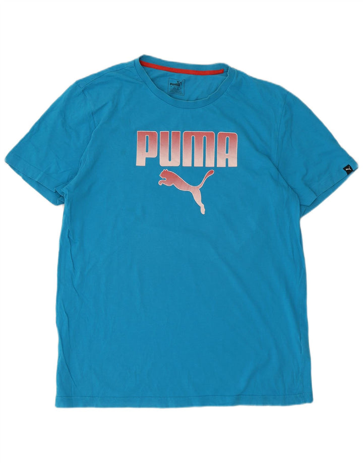 Camiseta masculina PUMA com estampa gráfica grande azul
