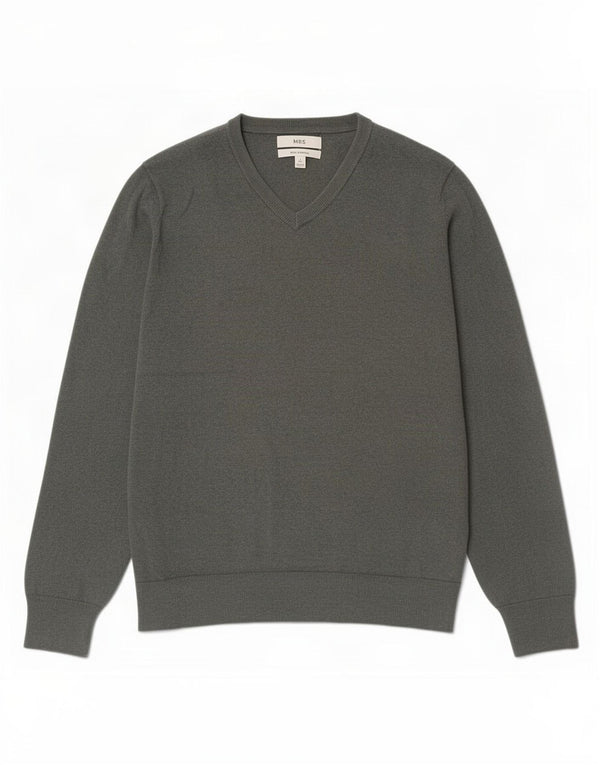 Suéter masculino Marks & Spencer com decote em V, grande algodão verde