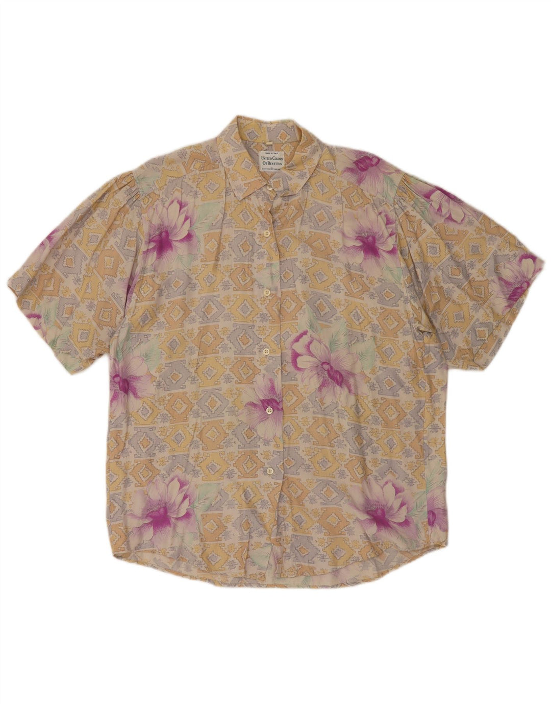 Blusa feminina de manga curta BENETTON IT 44 médio bege floral