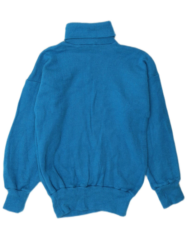 Suéter feminino vintage com gola redonda Reino Unido 14 azul médio