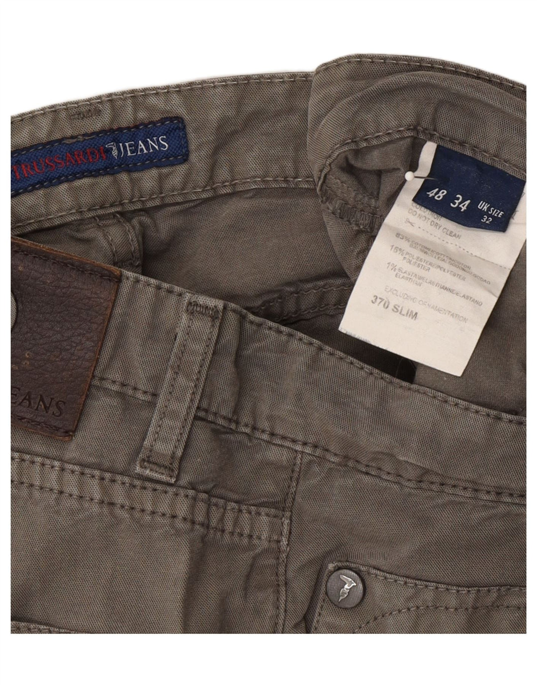 TRUSSARDI Mens Straight Casual Trousers W32 L29 Grey Cotton Vintage Trussardi and Second-Hand Trussardi from Messina Hembry 