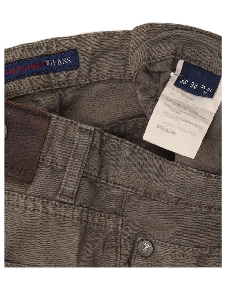 TRUSSARDI Mens Straight Casual Trousers W32 L29 Grey Cotton Vintage Trussardi and Second-Hand Trussardi from Messina Hembry 