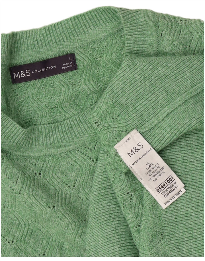 Suéter feminino Marks & Spencer com gola redonda, Reino Unido 16, grande, verde, poliéster