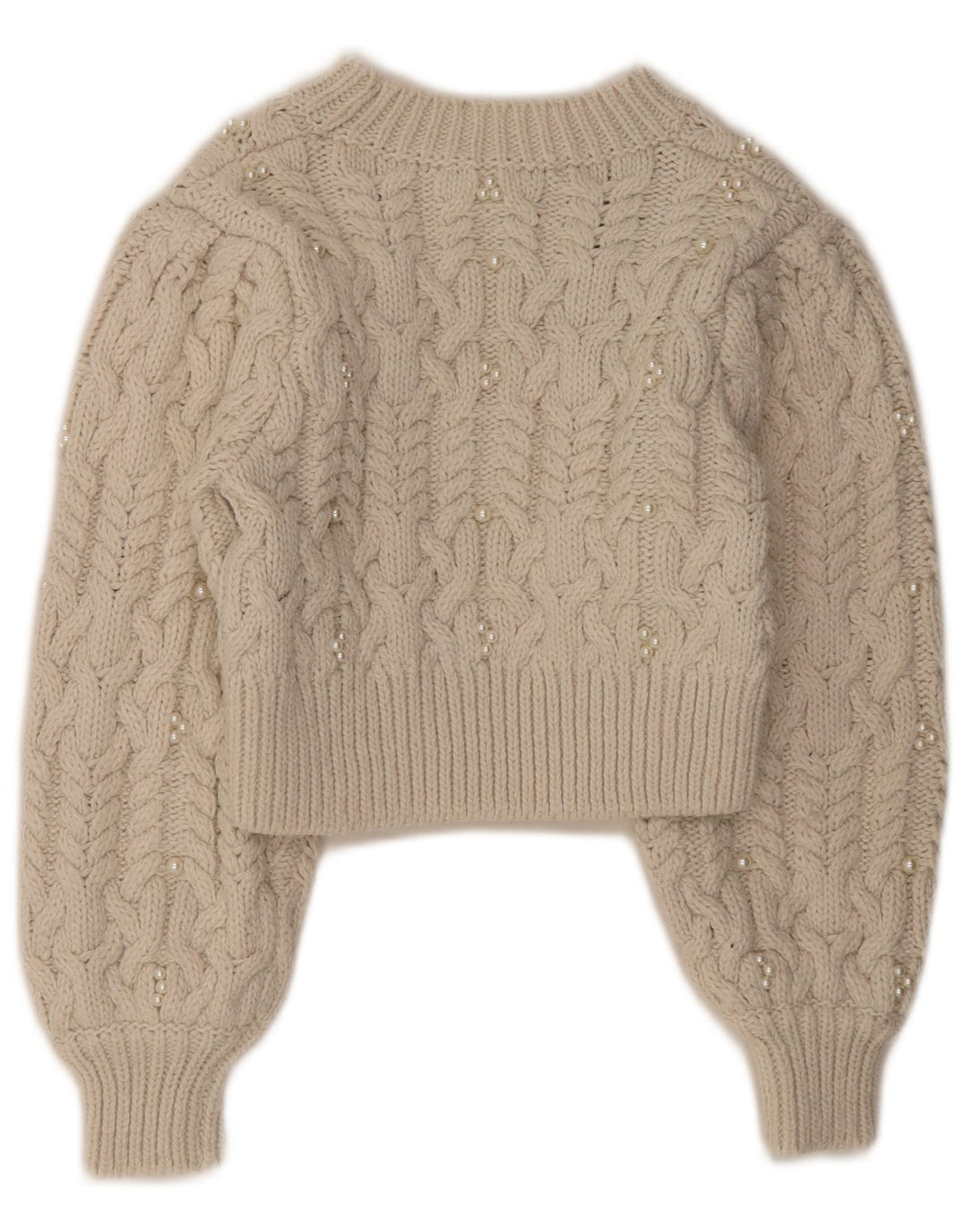 Zara Suéter feminino cropped com gola redonda Reino Unido 8 pequeno poliéster branco