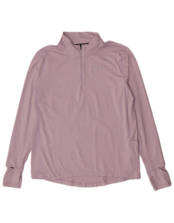 Top de corrida feminino Nike com zíper e manga comprida UK 14 médio roxo esportivo