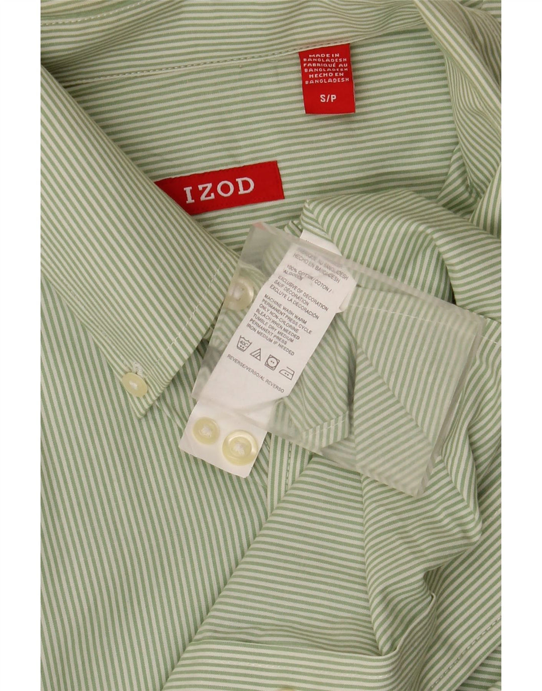 Camisa masculina Izod pequena listrada verde de algodão