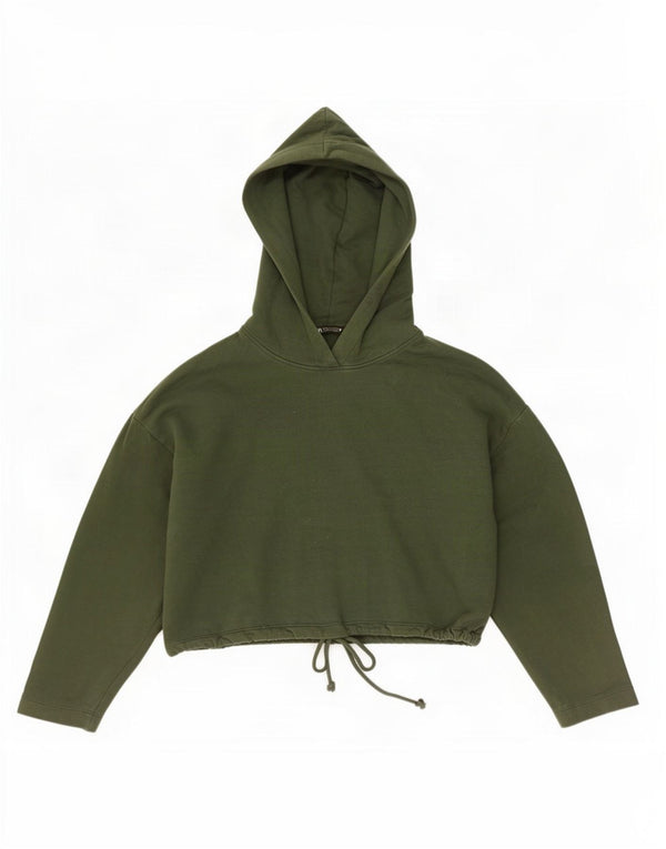 Zara Womens Crop Hoodie Jumper Reino Unido 16 Grande Algodão Cáqui