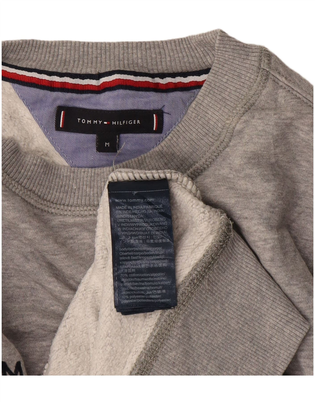 Tommy Hilfiger moletom gráfico masculino jumper médio cinza algodão manchado