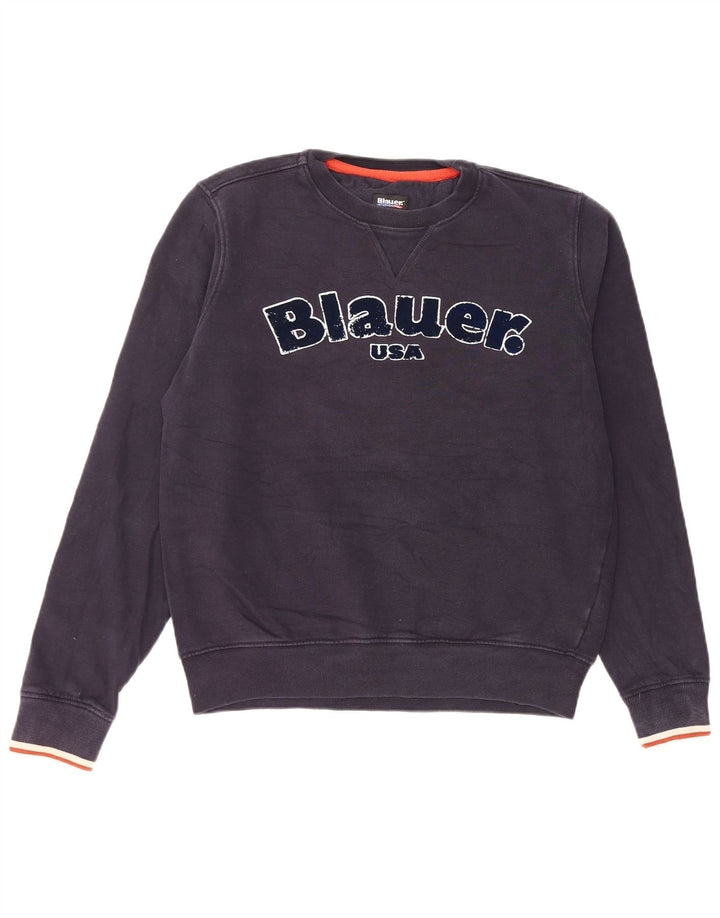 Suéter gráfico Blauer Boys 13-14 anos grande algodão azul marinho