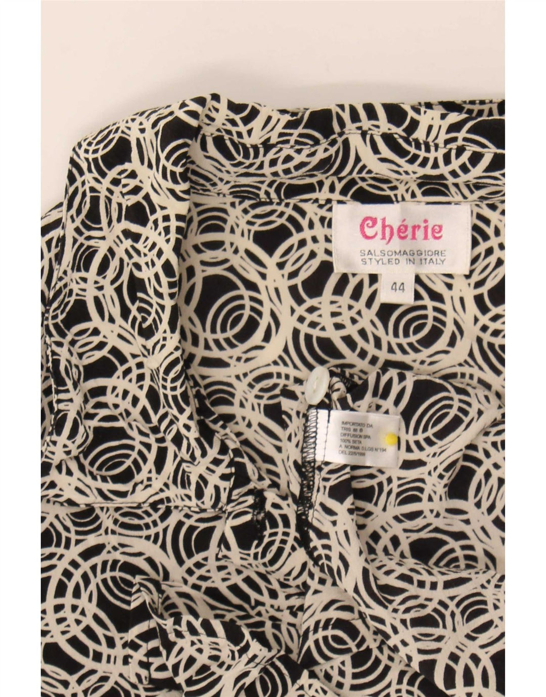 Cherie Blusa feminina manga curta IT 44 seda geométrica média preta