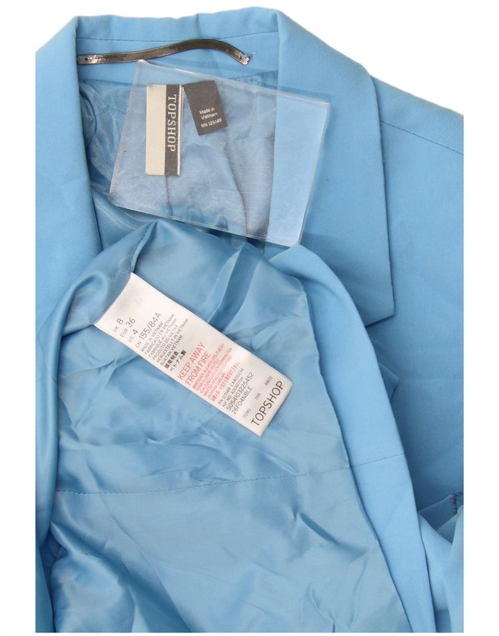 Jaqueta blazer feminina Topshop com peito duplo Reino Unido 8 poliéster azul pequeno