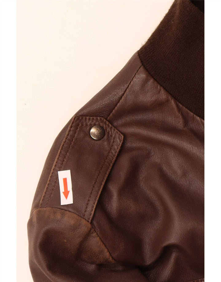 Jaqueta de couro militar masculina vintage IT 50 couro marrom grande
