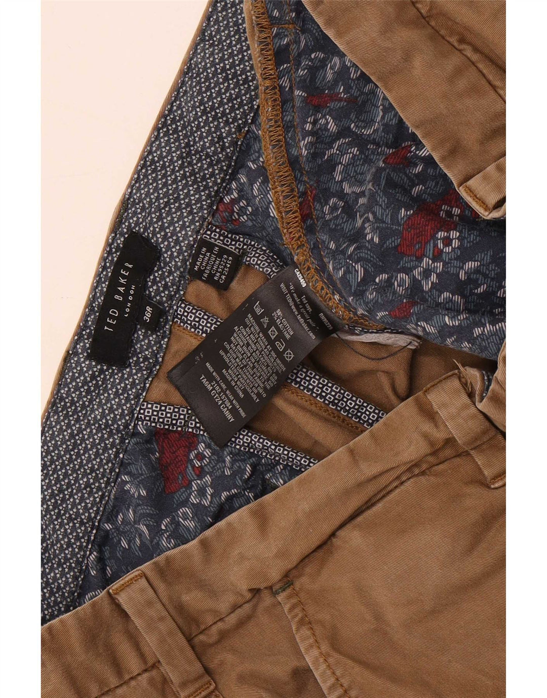 Calça masculina de terno reto Ted Baker W36 L31 algodão bege