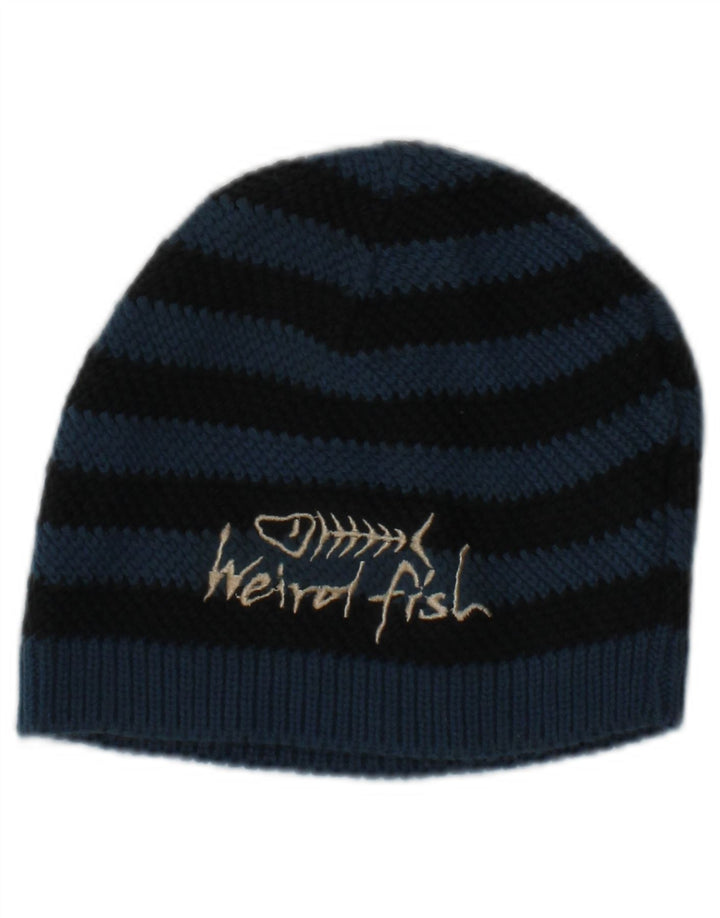 Gorro feminino de malha gráfica Weird Fish tamanho único listrado azul marinho