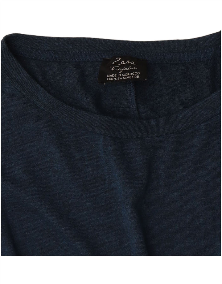 Zara blusa feminina oversized top Reino Unido 14 médio azul marinho