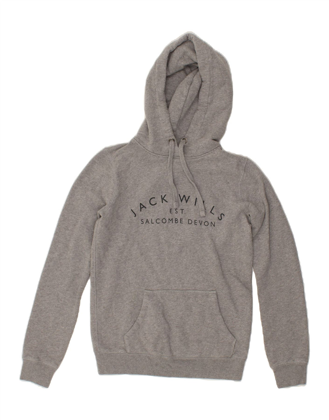 JACK WILLS Womens Graphic Hoodie Jumper UK 6 XS Grey Cotton Vintage Jack Wills and Second-Hand Jack Wills from Messina Hembry 