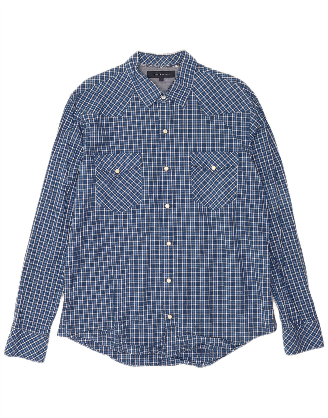 Camisa masculina Tommy Hilfiger grande algodão xadrez azul