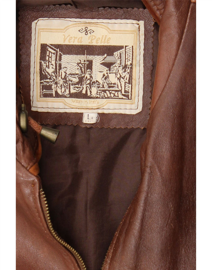 Colete de couro masculino vintage UK 40 grande couro marrom