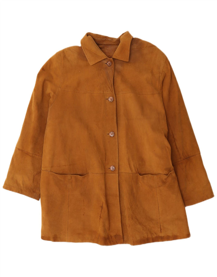 Casaco de couro oversized feminino vintage Reino Unido 20 2XL couro marrom