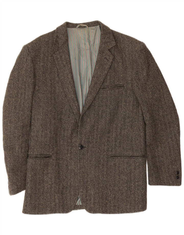 Jaqueta blazer masculina Pierre Laurent com 1 botão IT 46 espinha de peixe cinza pequena