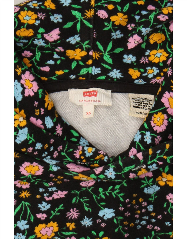 LEVI'S Womens Oversized Hoodie Jumper UK 6 XS Black Floral Cotton Vintage Levi's and Second-Hand Levi's from Messina Hembry 