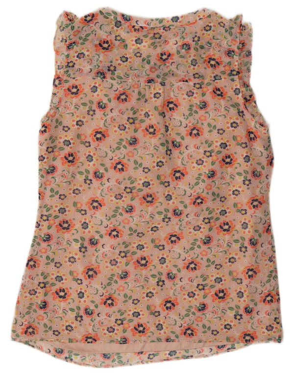 Blusa feminina Boden sem mangas com babados na frente UK 6 XS rosa floral