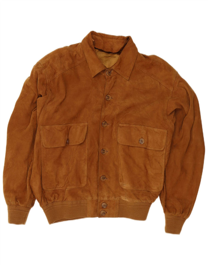 Jaqueta bomber masculina vintage de camurça Reino Unido 38 couro marrom médio