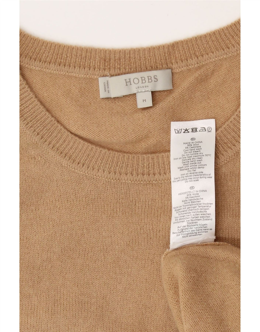 Suéter feminino Hobbs com gola redonda UK 12 lã bege médio