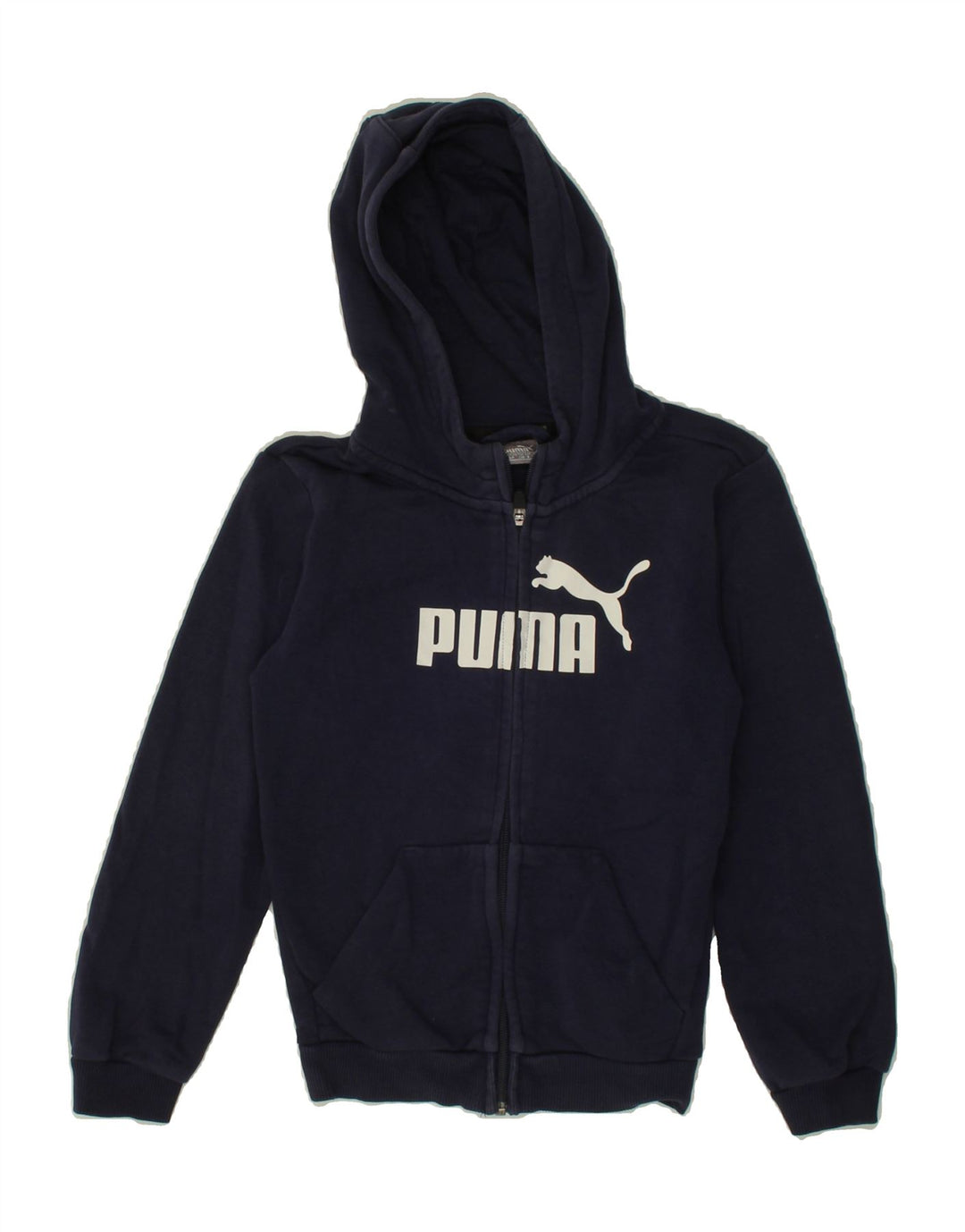 PUMA Boys Graphic Zip Hoodie Sweater 7-8 Years  Navy Blue Cotton Vintage Puma and Second-Hand Puma from Messina Hembry 
