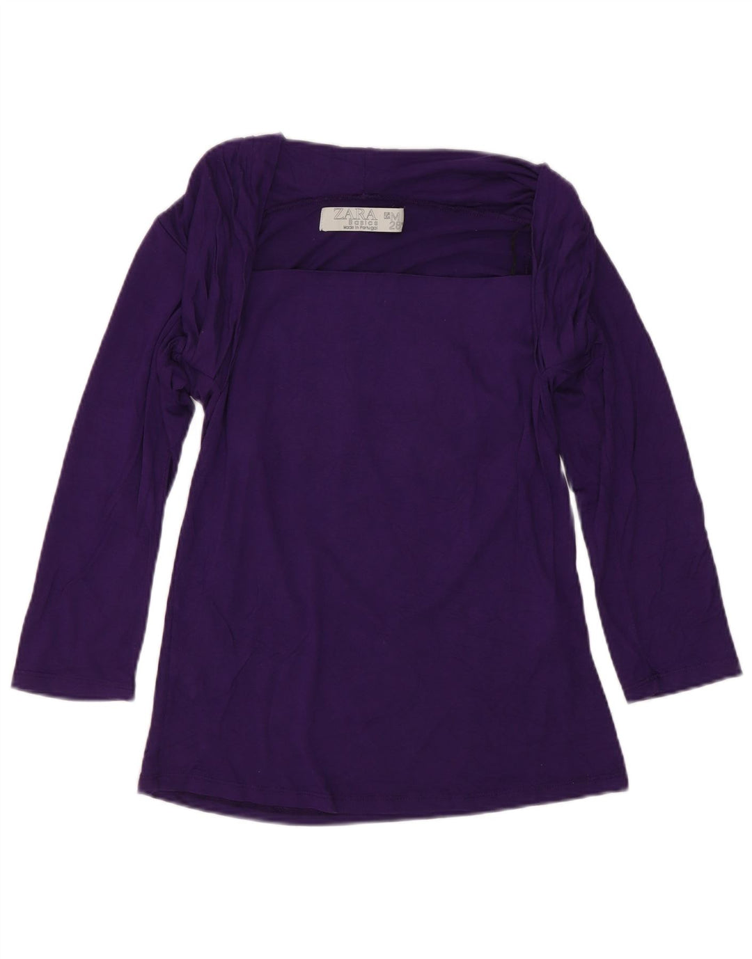 Top feminino Zara manga 3/4 Reino Unido 12 viscose roxa média