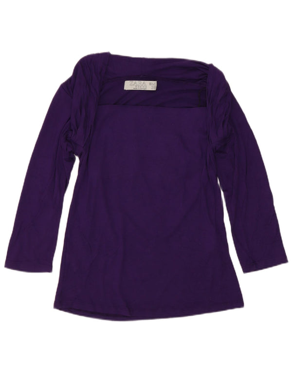 Top feminino Zara manga 3/4 Reino Unido 12 viscose roxa média