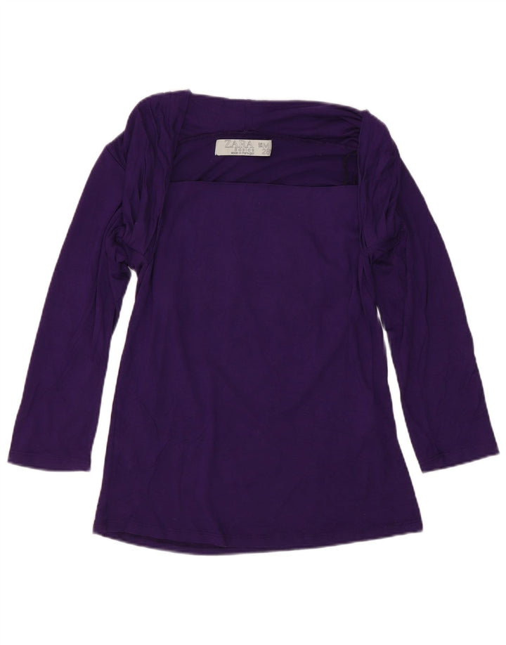 Top feminino Zara manga 3/4 Reino Unido 12 viscose roxa média