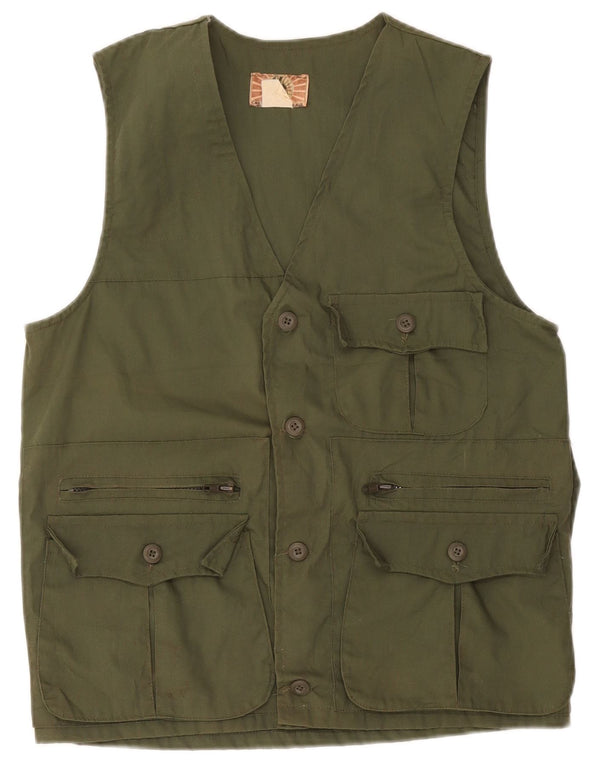 Colete utilitário masculino vintage IT 46 pequeno algodão cáqui