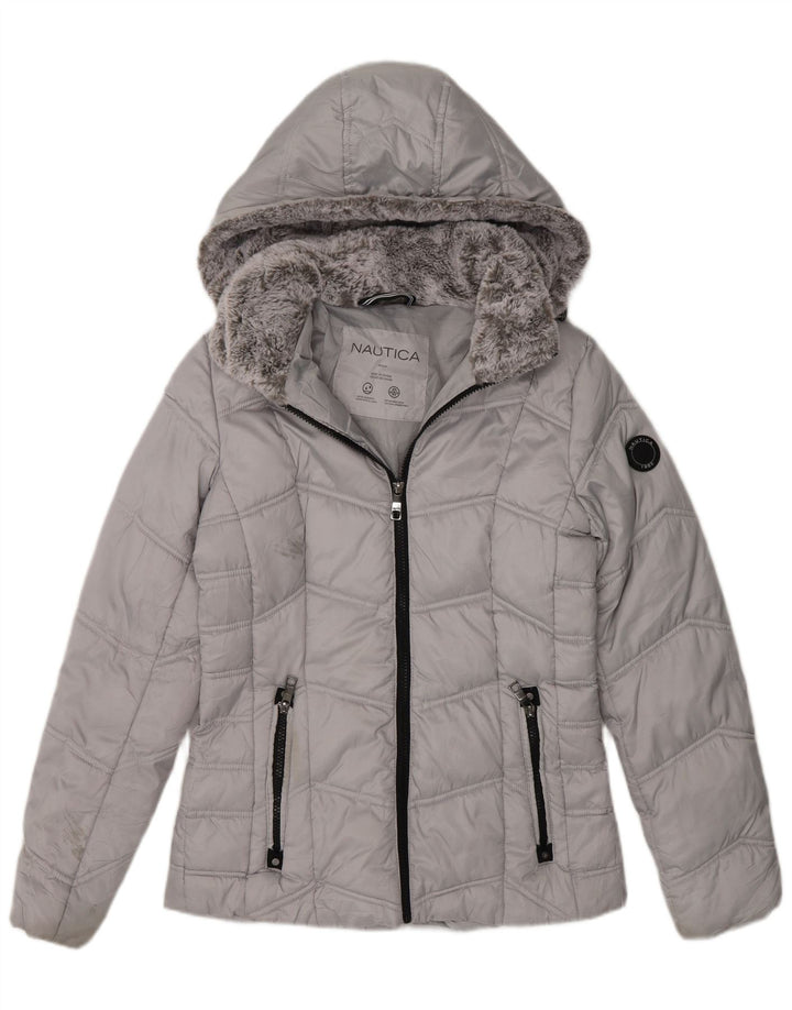 Jaqueta acolchoada com capuz feminina Nautica UK 6 XS poliéster cinza
